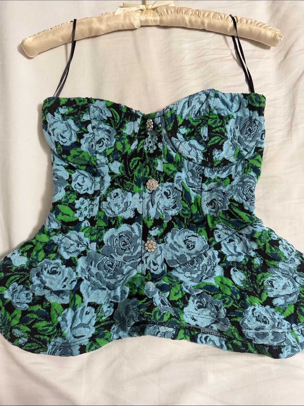 Zara Blue & Green Floral Bustier Camisole
